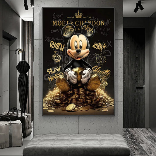 Reich - Micky Motivation, Goldene, abstrakte Canavs Malerei an der Wand, verschiedene Größen und Motive.